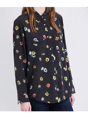 The Kooples Camelia Polka Dot Floral Silk Button Down Blouse S